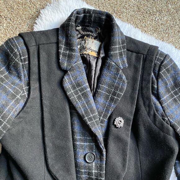 Guess Jacket Pea Coat Plaid Wool Blend Button Front Y2K Lined Women’s Sz Medium - Picture 4 of 15